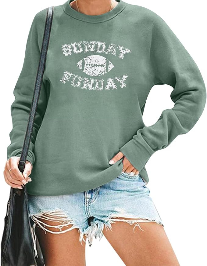 FLOYU Women Sunday Funday Sweatshirt Cute Football Graphic Pullover Game Day Weekend Tops Casual ... | Amazon (US)