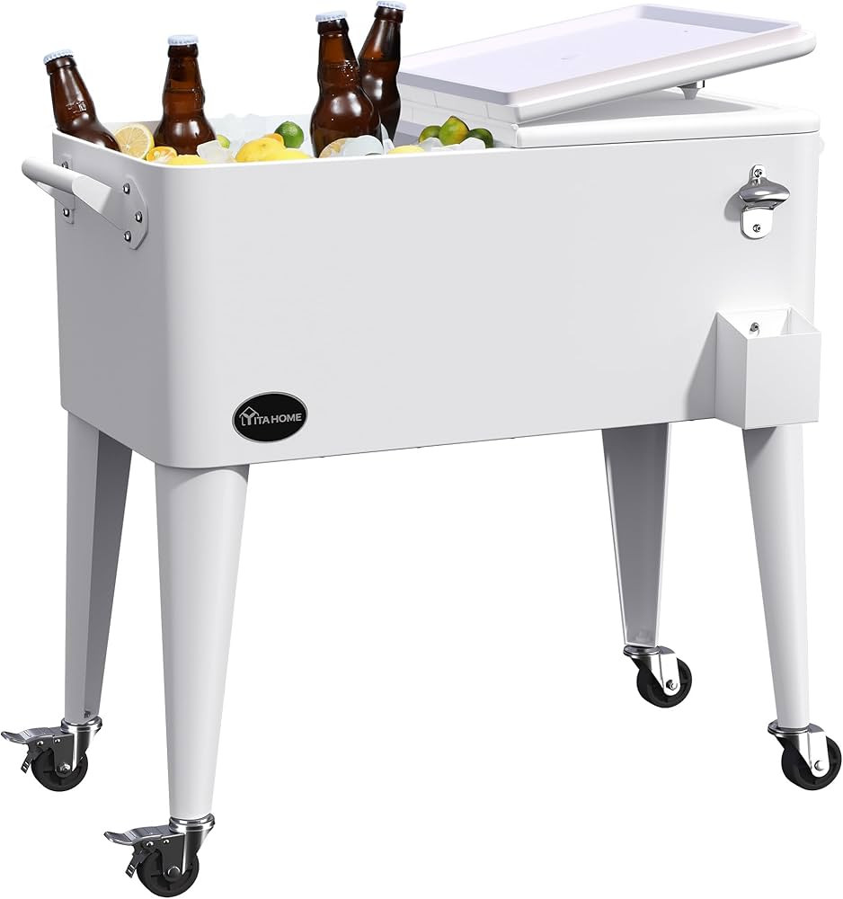 YITAHOME 80 Quart Patio Cooler Cart with Bottle Opener Drainage, Portable Rolling Beverage Cart f... | Amazon (US)