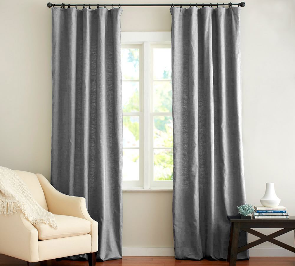 Custom Emery Linen/Cotton Rod Pocket Blackout Curtain, 48 x 77&amp;quot;, Gray | Pottery Barn (US)