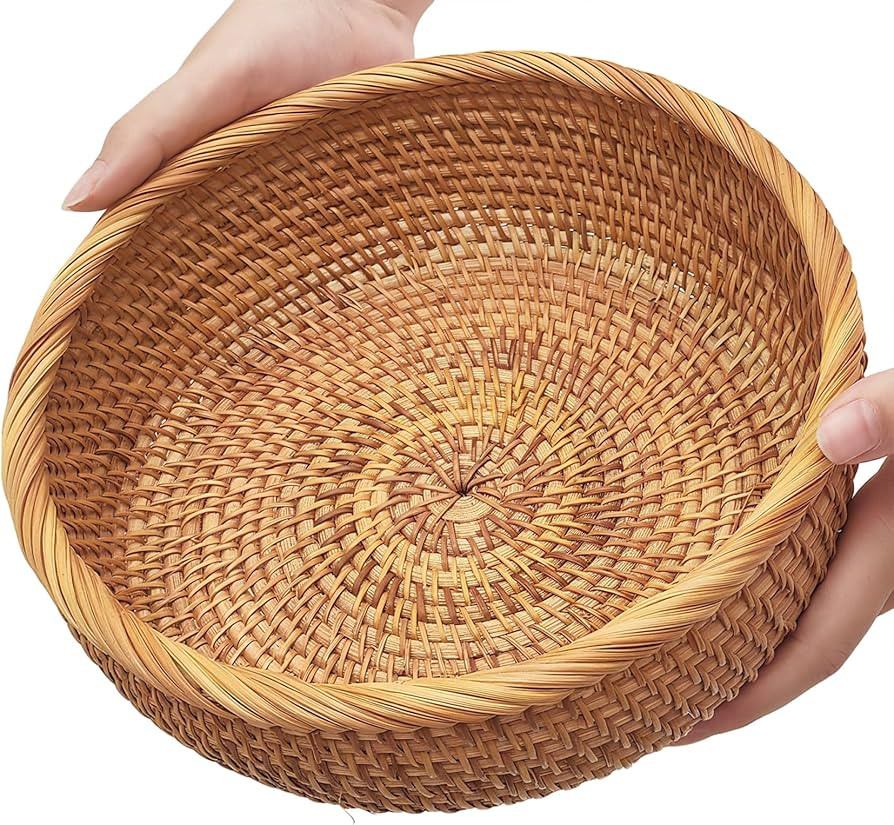 Rattan 9.2" Medium Round Bread Basket for Fruit, Natural Wicker Fruit Basket for Kitchen Counter,... | Amazon (US)