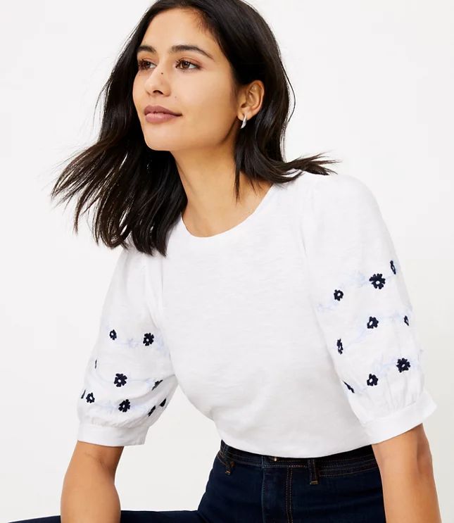 Embroidered Puff Sleeve Top | LOFT