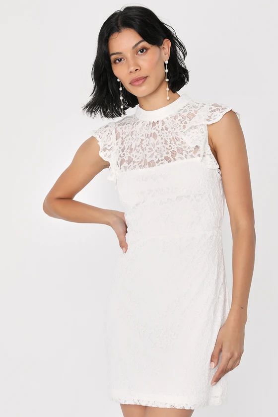 Romantic Disposition White Lace Mock Neck Bodycon Mini Dress | Lulus (US)