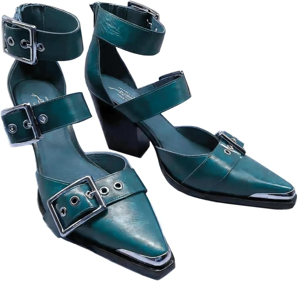 Stylish Western Women's Triple Buckle Wedge Pumps with Chunky Heel and Back Zipper - Trendy Footw... | Amazon (US)