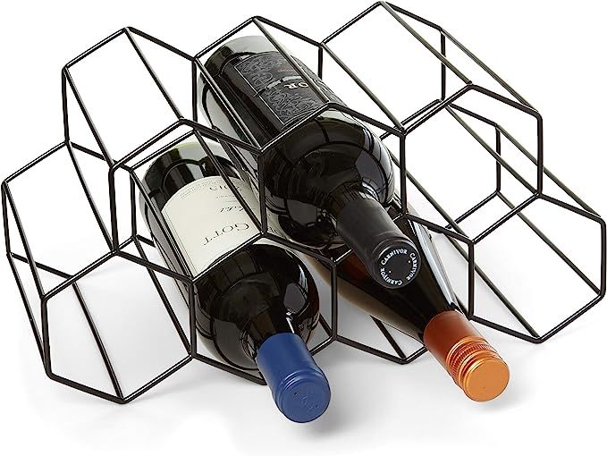 Countertop Wine Rack - 9 Bottle Wine Holder for Wine Storage - No Assembly Required - Modern Blac... | Amazon (US)