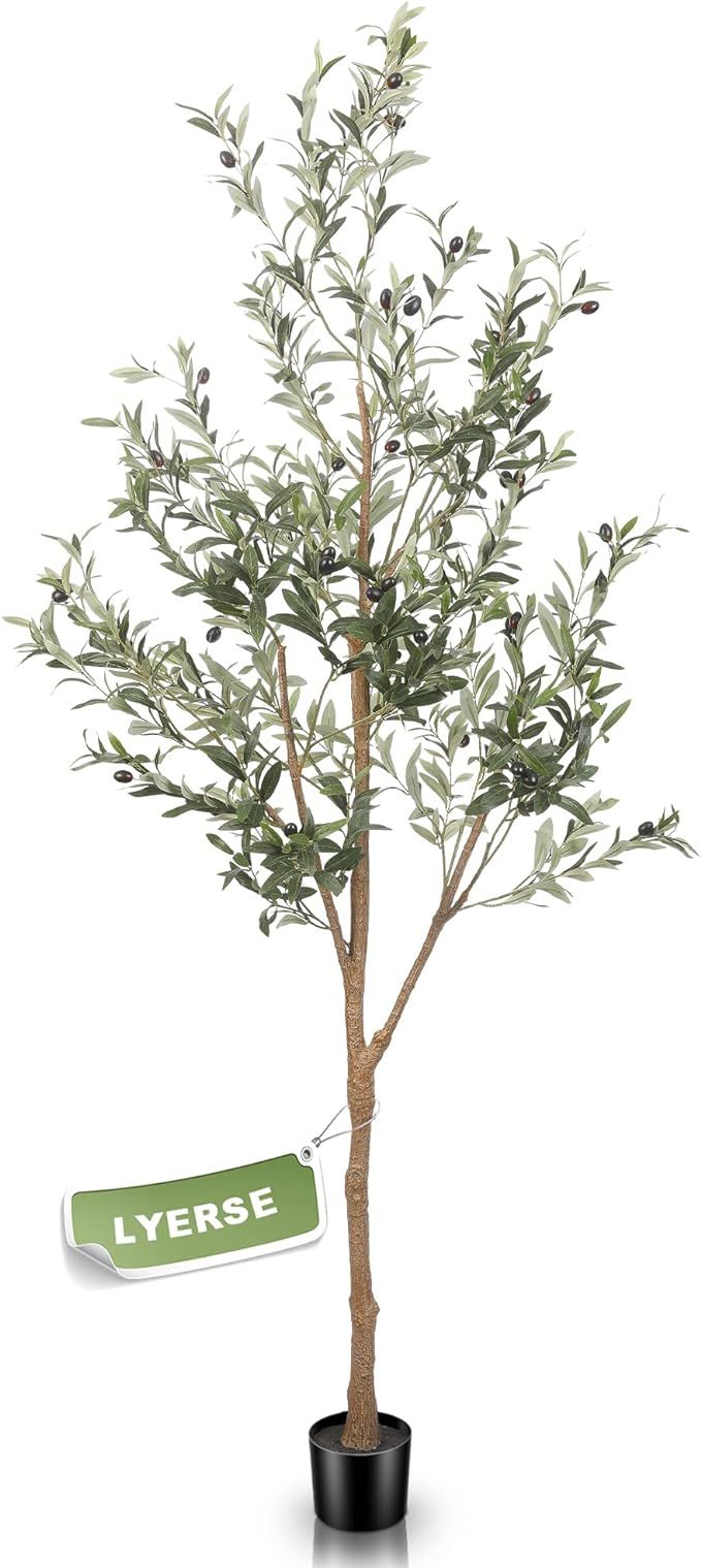 6ft Artificial Olive Tree Tall Fake Potted Olive Silk Tree with Planter Large Faux Olive Branches... | Amazon (US)