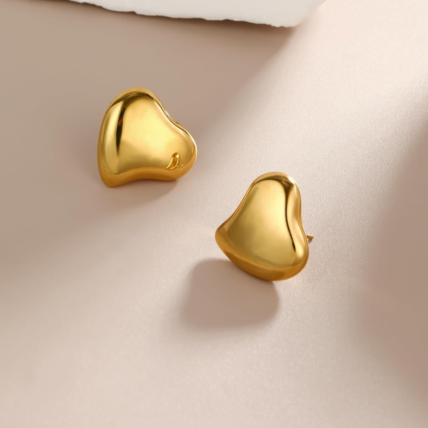 Follome Puffy Heart Earrings 18k Gold Heart Earrings Chunky Heart Earrings Stud Trendy Statement ... | Amazon (US)