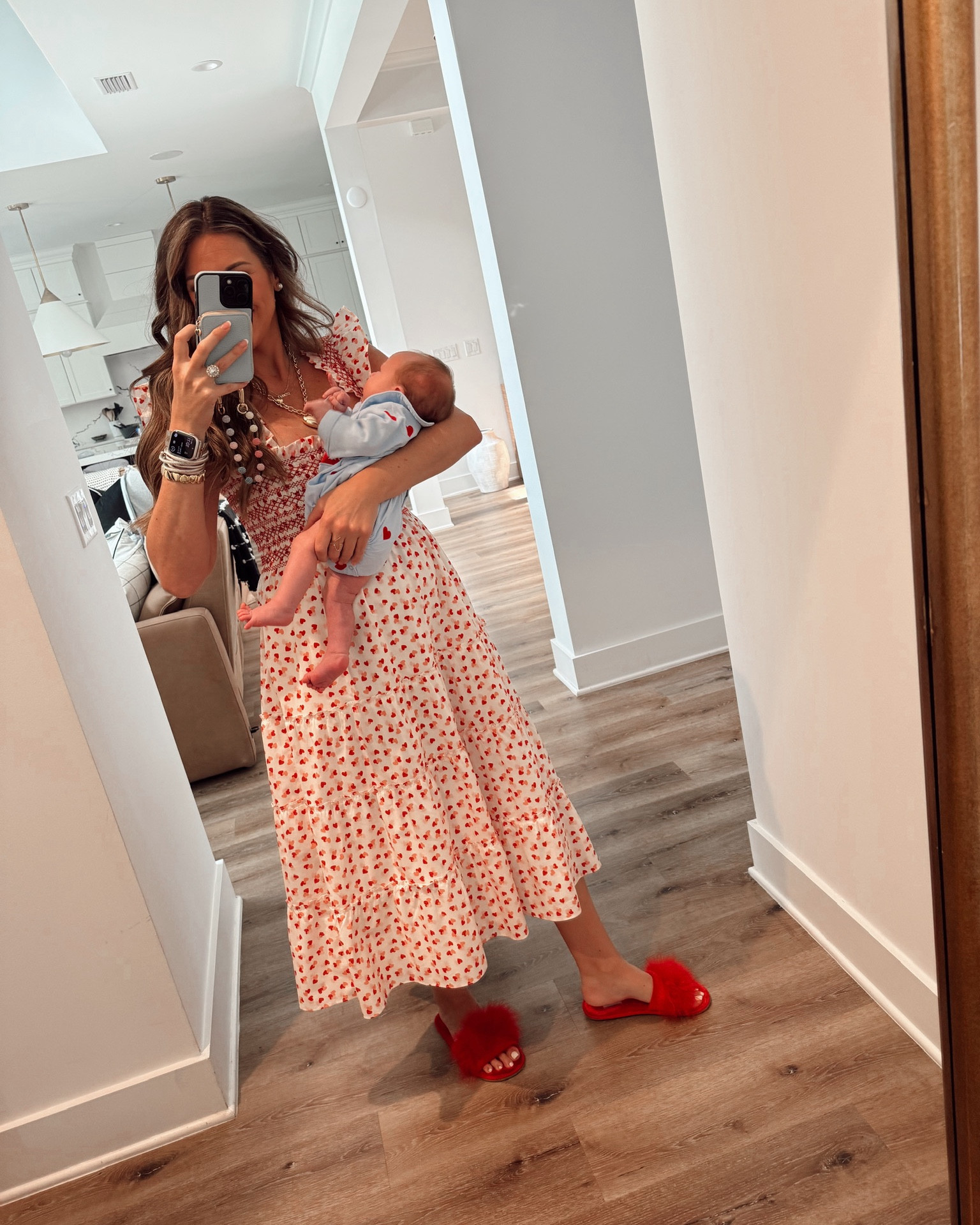 Mommy and me Valentine’s Day outfits ❤️ 💙 In a small heart print hill house Ellie nap dress, slippers, necklaces and accessories for Valentine’s Day! Storm in smocked be mine corduroy bubble from the smocked flamingo. 

#LTKStyleTip #LTKBaby #LTKSeasonal