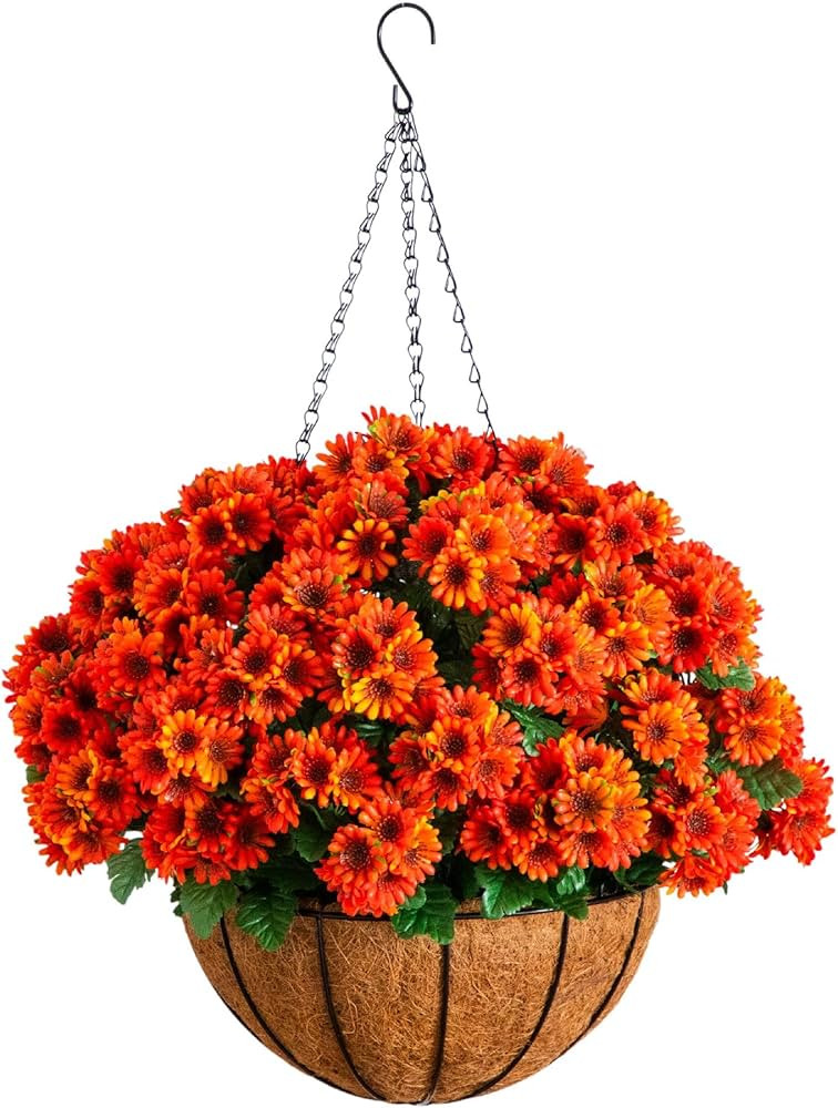 Nearly Natural 24in. UV Resistant Artificial Chrysanthemum Hanging Basket (Indoor/Outdoor) | Amazon (US)