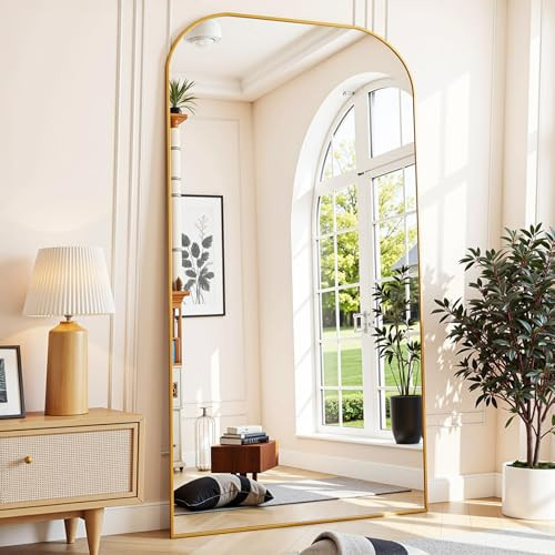 Coomily Full Length Mirror with Stand 81"x41" Floor Mirror Freestanding, Arched Floor Standing Large Mirrors Full Body Wall Hanging Leaning Home Decor for Bedroom & Living Room, Gold | Amazon (US)