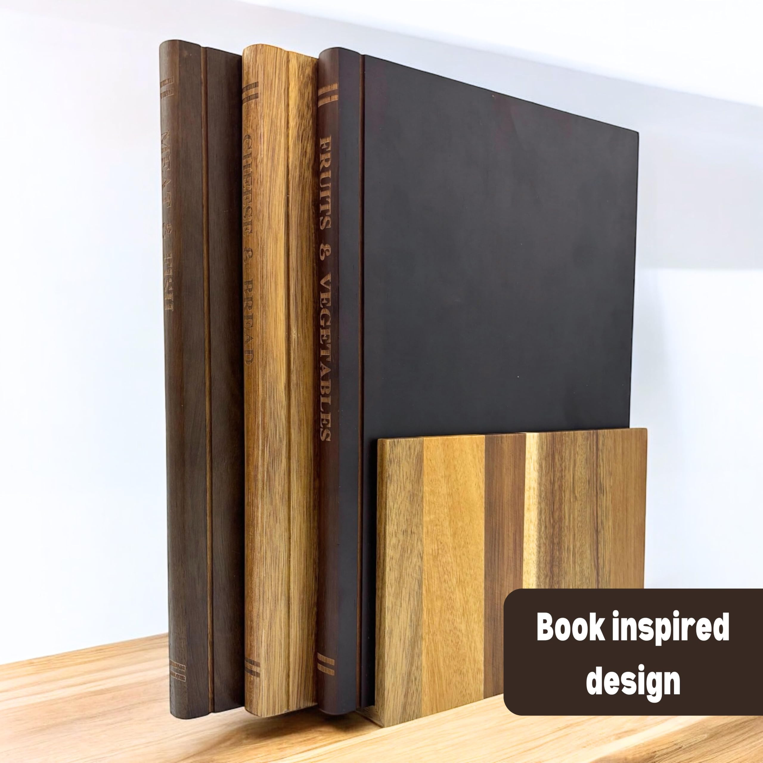 The Cutting Board Library | 100% Acacia Wood | Set of 3 Decorative and Functional Cutting Boards with Wooden Stand | Fruits, Vegetables, Meat, Fish, Cheese and Bread | Statement Piece for Countertop | Amazon (US)