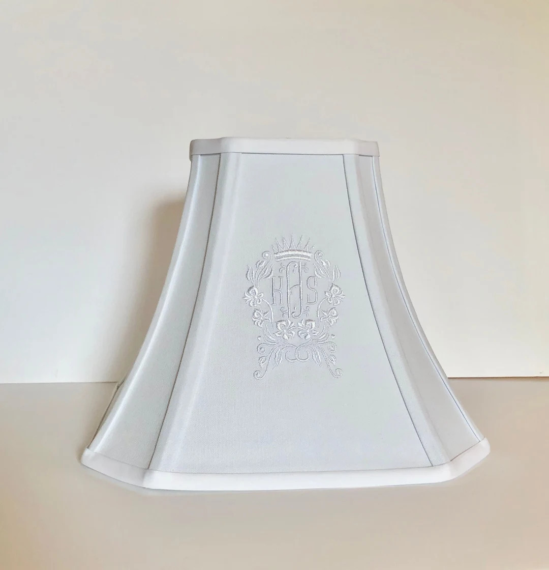 Regal Frame Monogrammed Cut Corner Bell Lamp Shade (other colors available for embroidery and tri... | Etsy (US)