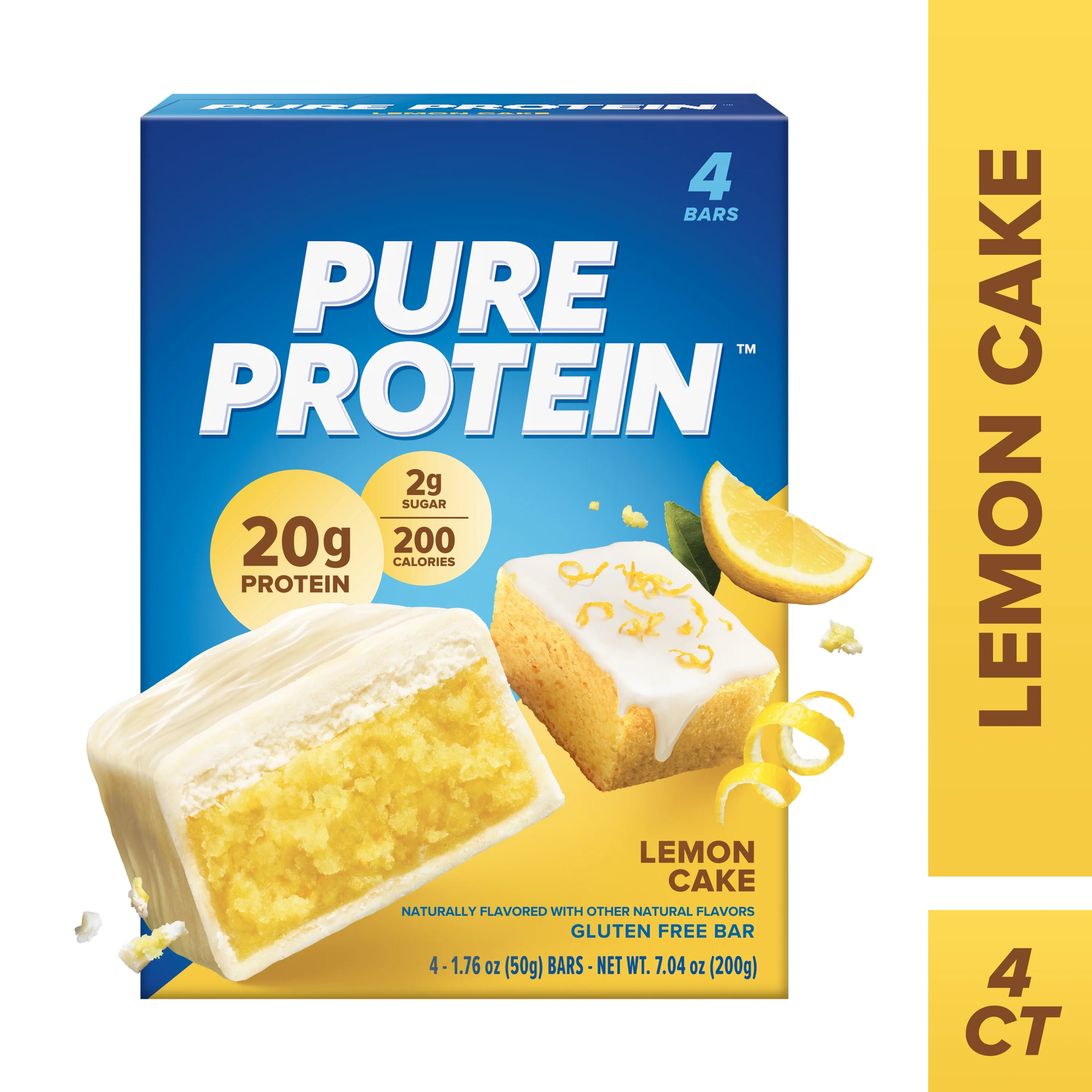 Pure Protein Bars, Lemon Cake, 20g Protein, Gluten Free, 1.76 oz, 4 Ct | Walmart (US)