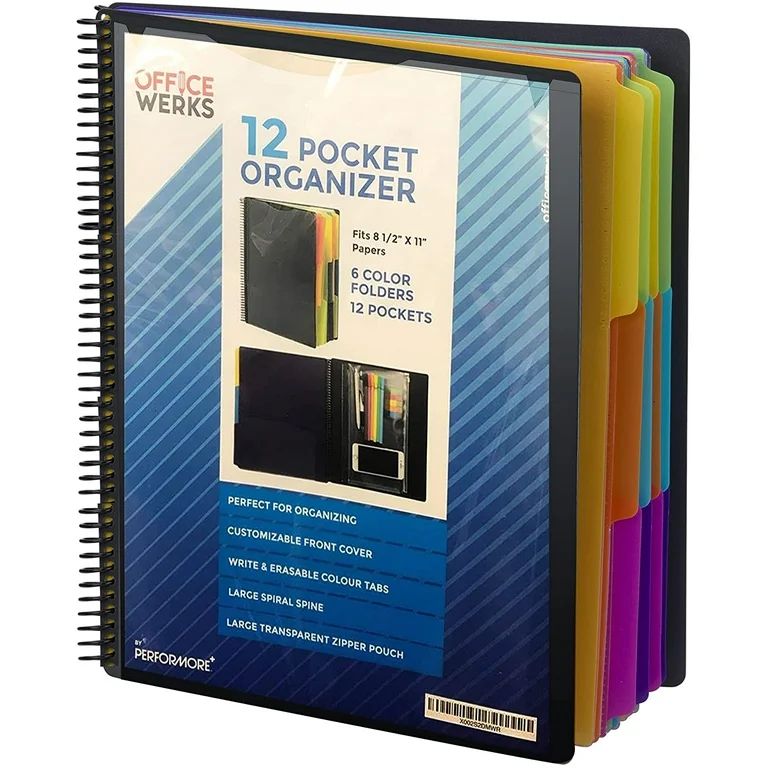 PERFORMORE 12 Pocket Spiral Subject Organizer with 6 Dividers, Folder Organizer Binder with Front... | Walmart (US)