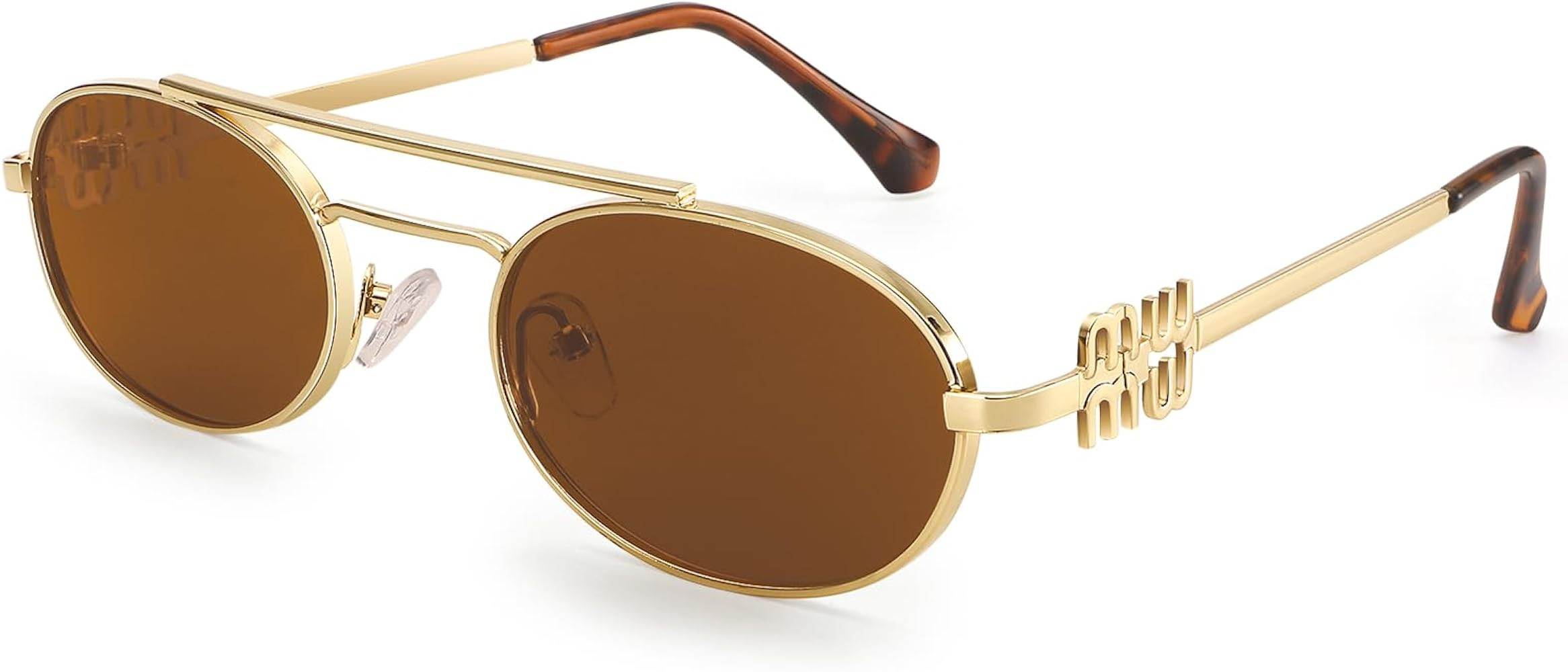 Dollger Retro Oval Sunglasses for Women Double Bridge Trendy Gold Frame Small 90s Designer Shades... | Amazon (US)