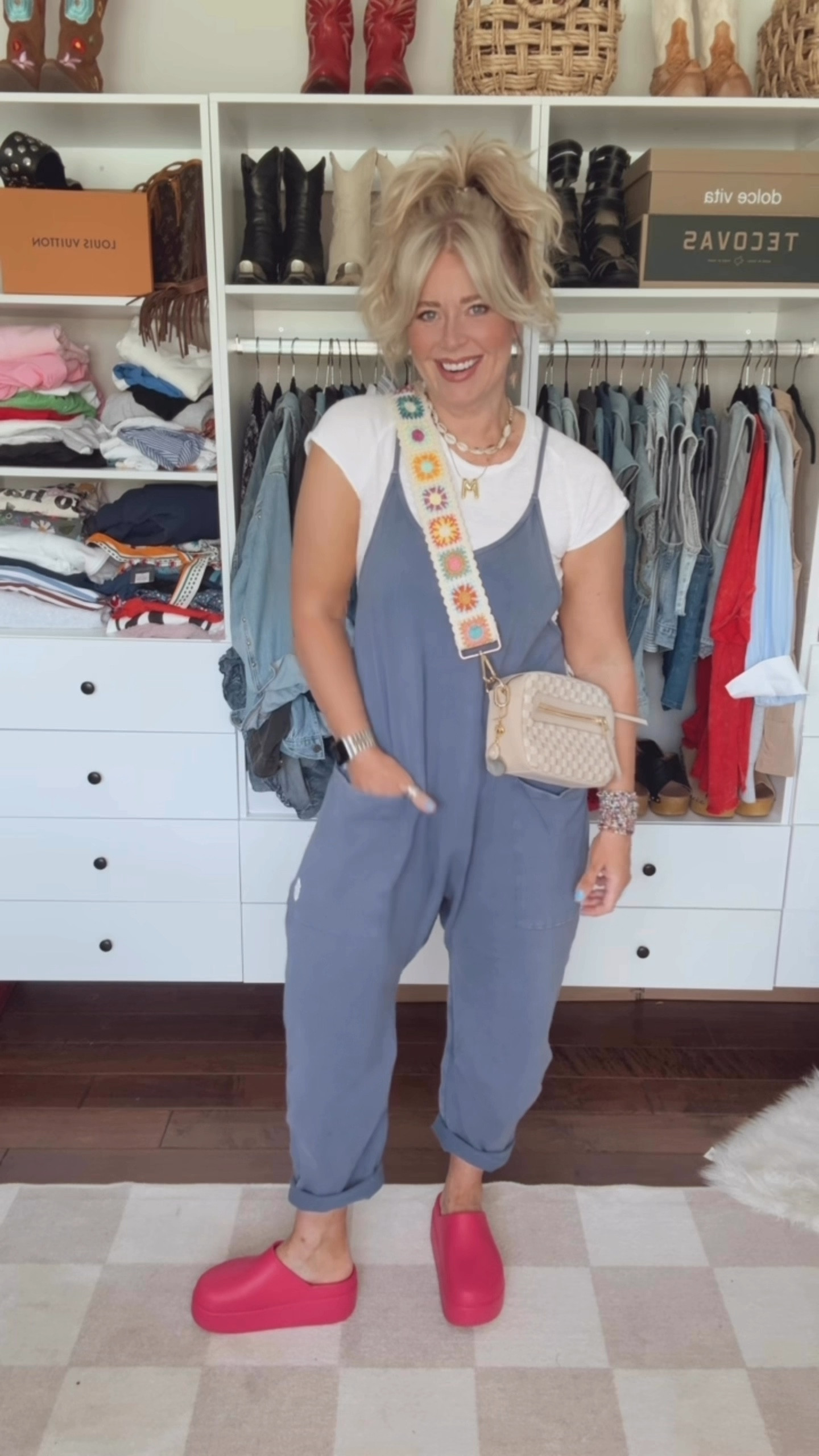 My over 40 fun and comfy FIT 
White tee - M
Onesie - M
Crocs - I size down 
✨Purse charm is @shopbeljoy save with code MANDIE25 

#LTKStyleTip #LTKFindsUnder100 #LTKOver40