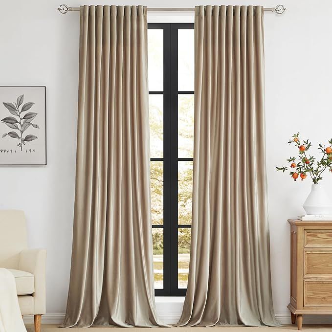 PRIMROSE Champagne Velvet Curtains 108 inch Long for Living Room,Set of 2 Panels Blackout Rod Poc... | Amazon (US)