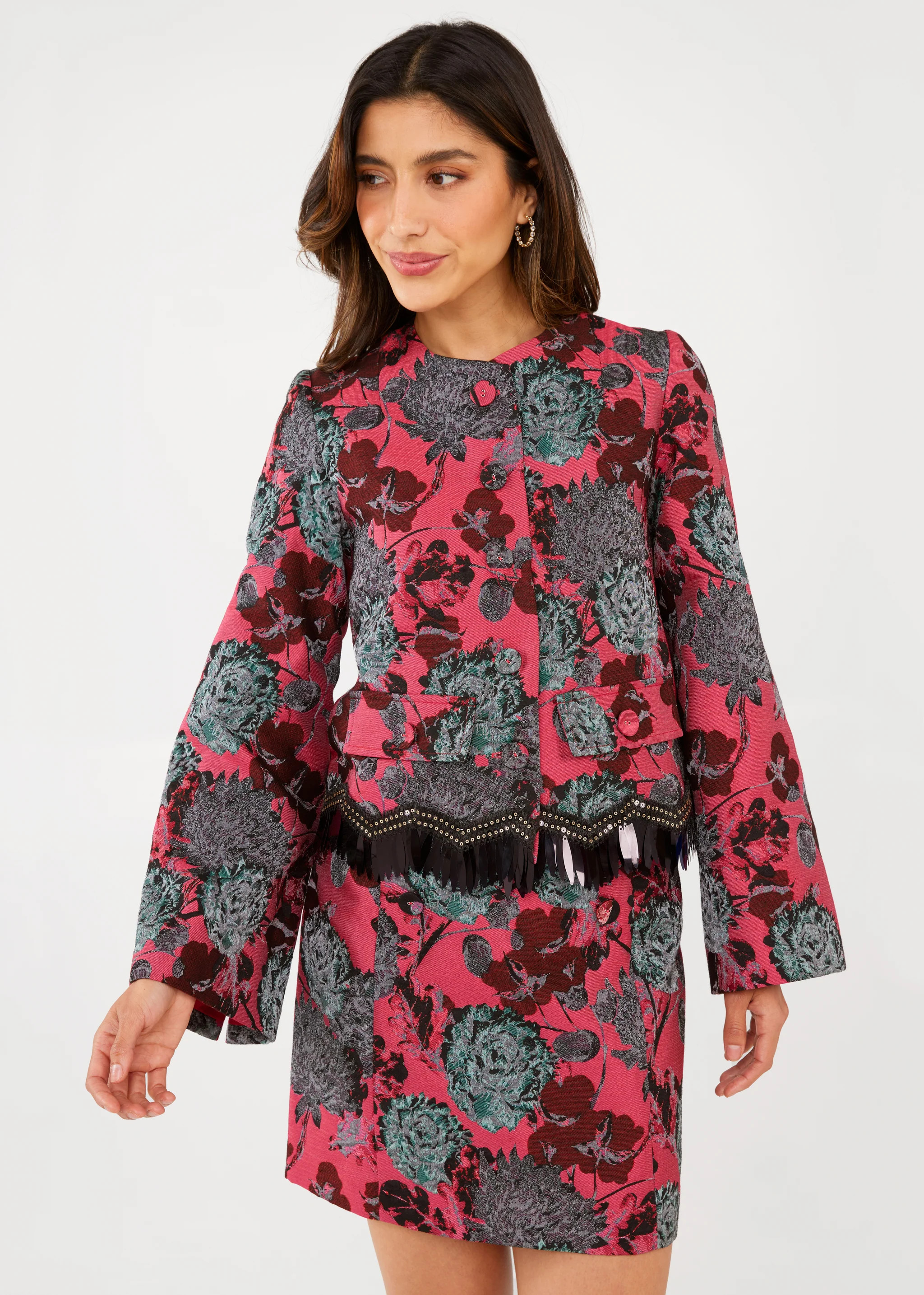 Kennedy Jacket Hot Pink Vintage Dahlia Jacquard | Abbey Glass