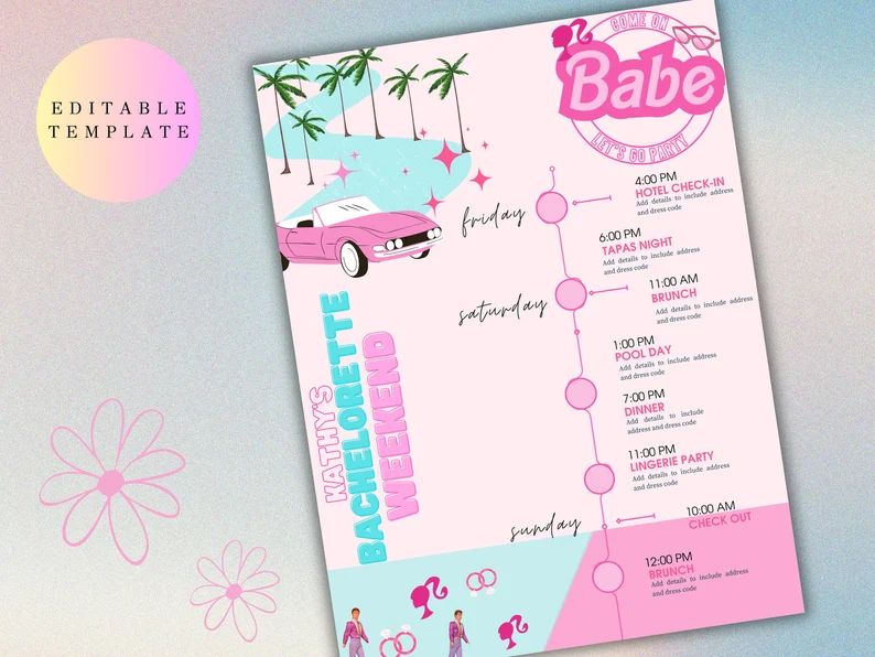 Barbie Bachelorette Weekend Itinerary Digital/come on - Etsy | Etsy (US)