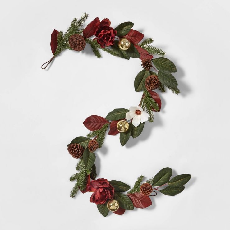6&#39; Mixed Greenery and Floral Artificial Christmas Garland - Wondershop&#8482; | Target