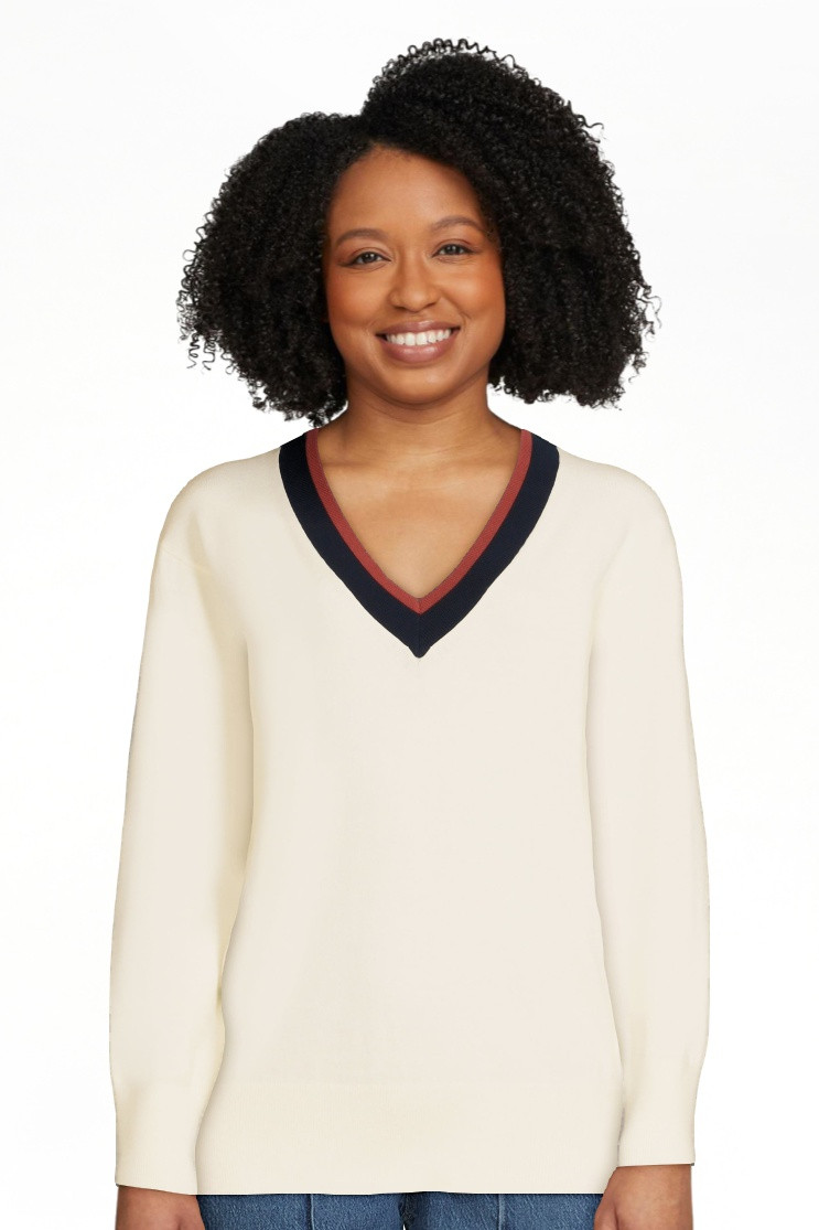 Free Assembly Women’s Contrast V-Neck Sweater with Long Sleeves, Midweight, Sizes XS-XXL | Walmart (US)