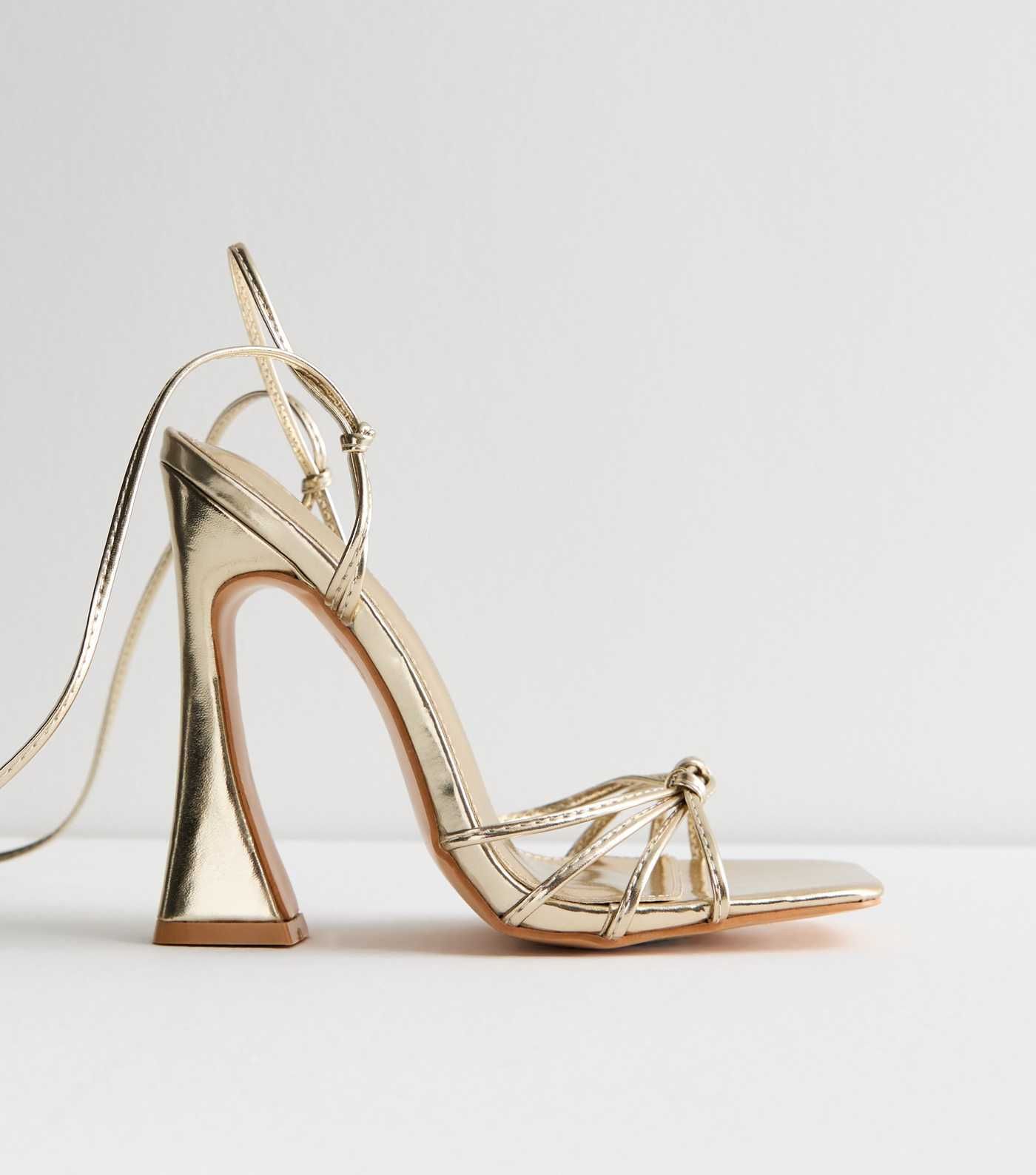 Public Desire Gold Knot Strap Flared Heel Sandals | New Look | New Look (UK)