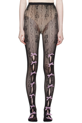 Black Bowknot Fishnet Tights | SSENSE