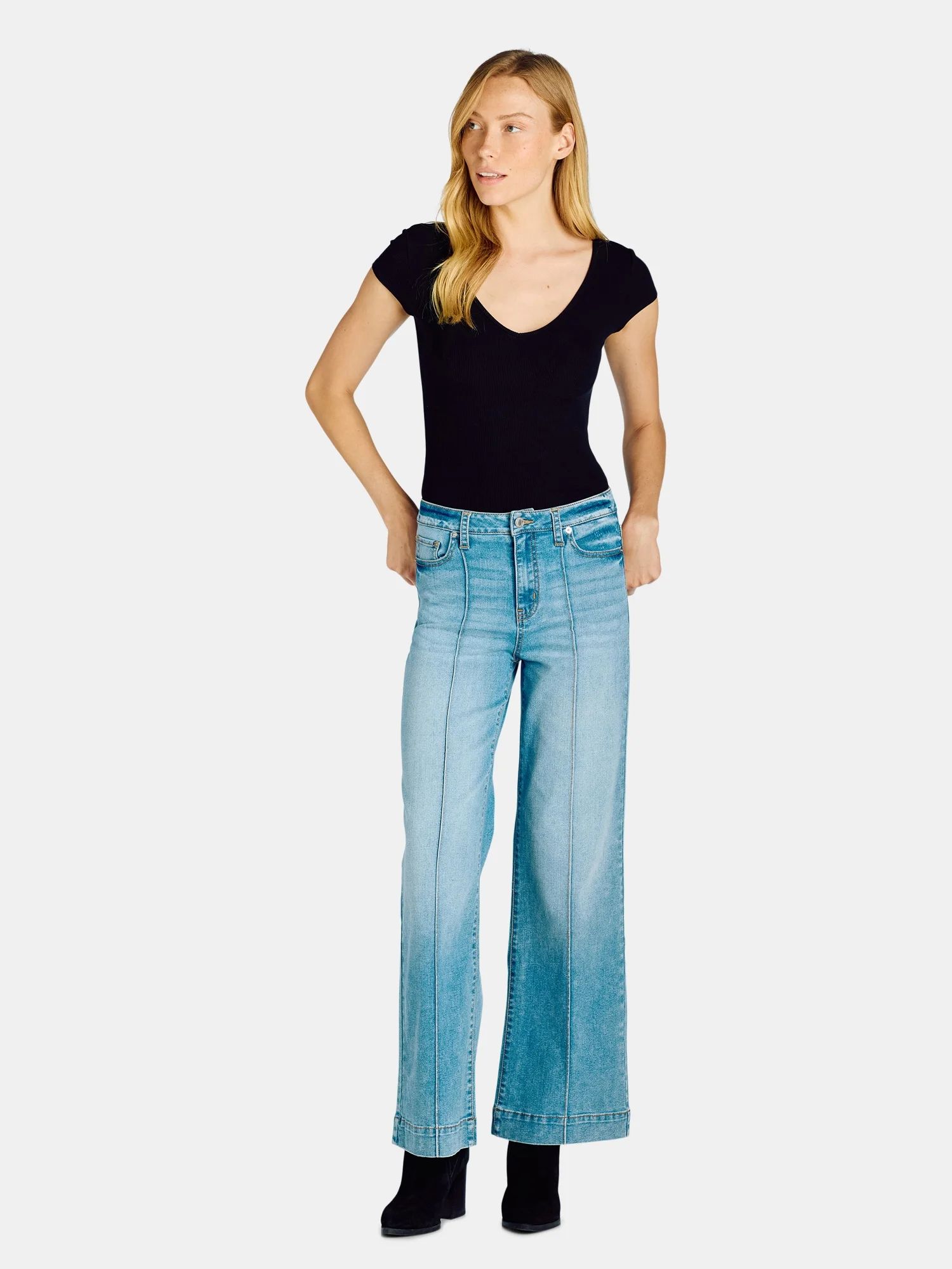 Time and Tru Women's High Rise Wide Leg Jeans, 31" Inseam, Sizes 2-20 - Walmart.com | Walmart (US)