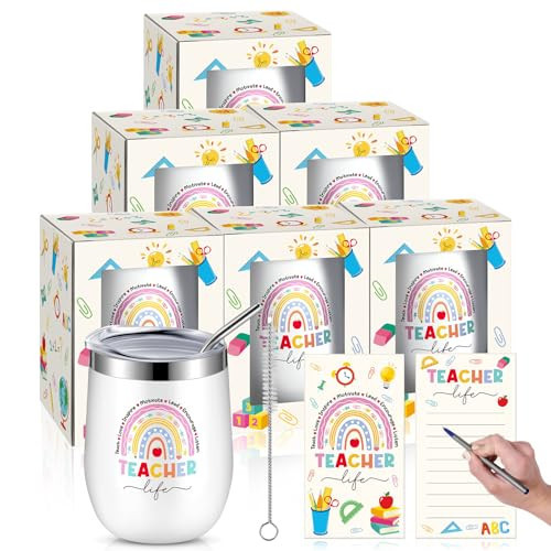 Skylety 6 Pack Teacher Appreciation Week Gifts, Teachers' Day Gifts from Students, Stainless Steel Insulated Teacher Tumblers 12 oz Teachers Cup with Lid Straw for Graduation Retirement Birthday Gift | Amazon (US)