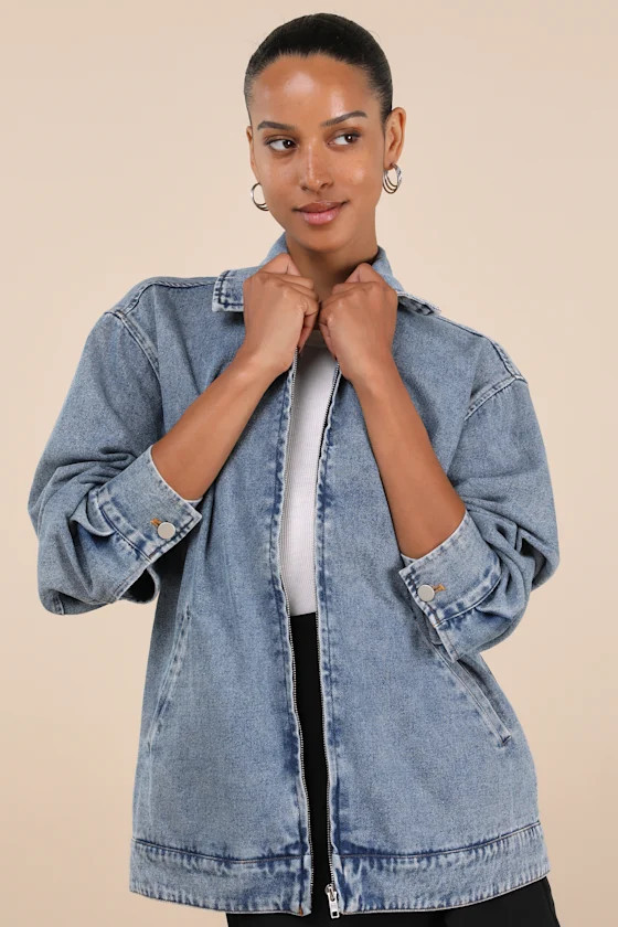Marella Light Wash Oversized Denim Jacket | Lulus