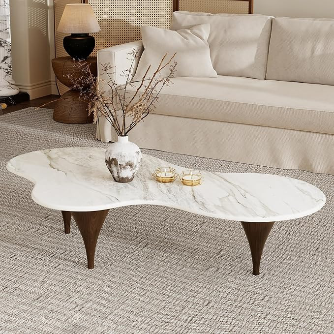54.7" Irregular Modern Coffee Table Unique Wave-Shaped Design, Sintered Stone Living Room Table w... | Amazon (US)
