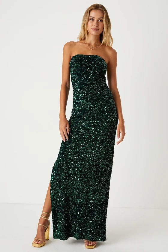 Fabulous Radiance Emerald Green Sequin Strapless Maxi Dress | Lulus (US)
