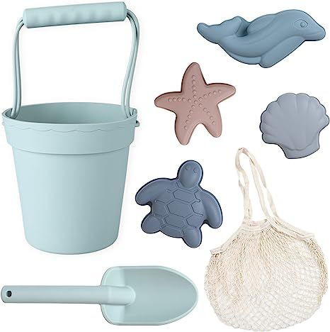 BLUE GINKGO Silicone Beach Toys - Beach Accessories for Kids - Travel Beach Bag, Sand Toy Molds, ... | Amazon (US)