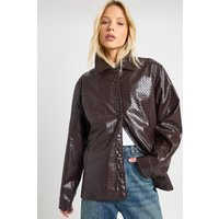 Womens Textured Faux Leather Shacket - Brown - 12 | boohoo (US & Canada)