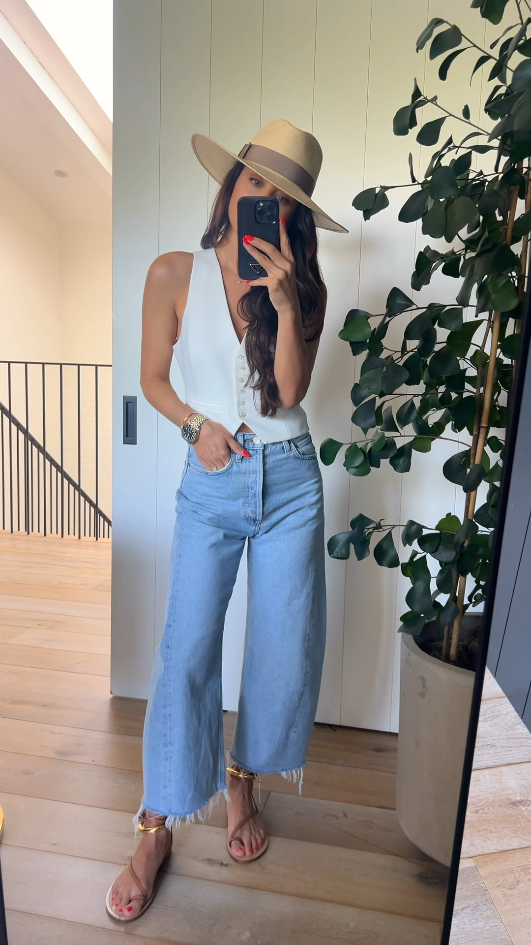 Wearing a 25 in the jeans and XS in the vest. Wide brim is by Celine and sandals are true to size 

#LTKStyleTip #LTKOver40