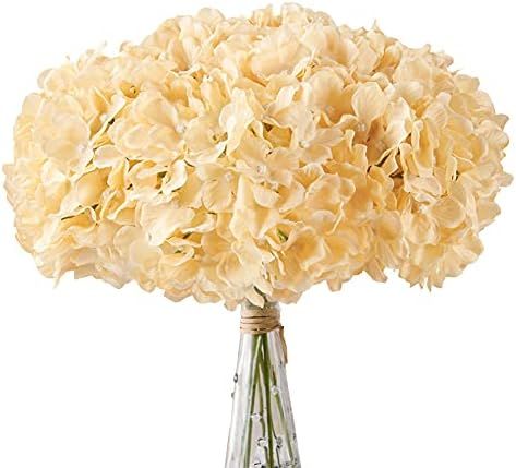 AVIVIHO Fake Flowers Champagne Hydrangea Silk Flowers Heads Pack of 10 Full Hydrangea Artificial ... | Amazon (US)