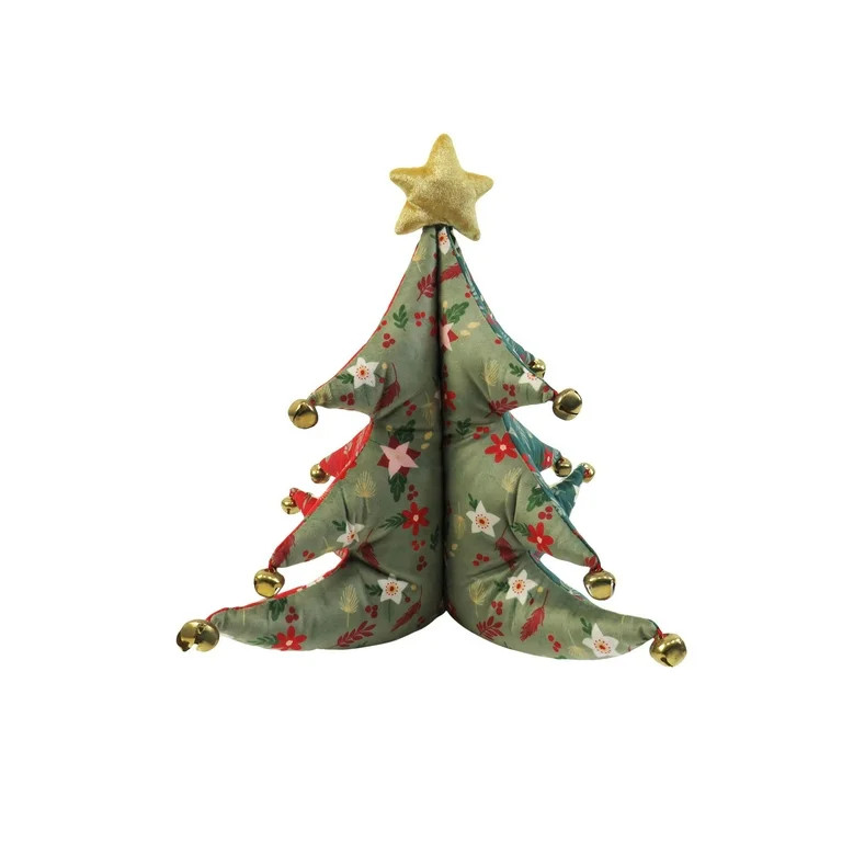 17.5" x 14" Floral Christmas Tree Decorative Pillow, Green, White, and Red, by Holiday Time | Walmart (US)