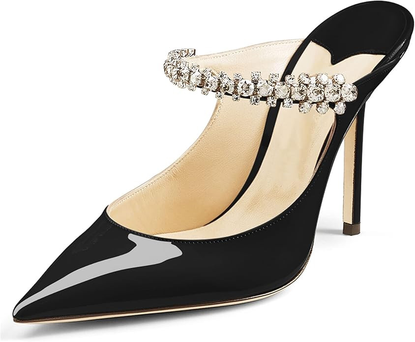 Jimishow Heeled Mules for women with Rhinestone Strap stiletto Closed Toe 4 inches Pumps Kitten H... | Amazon (US)
