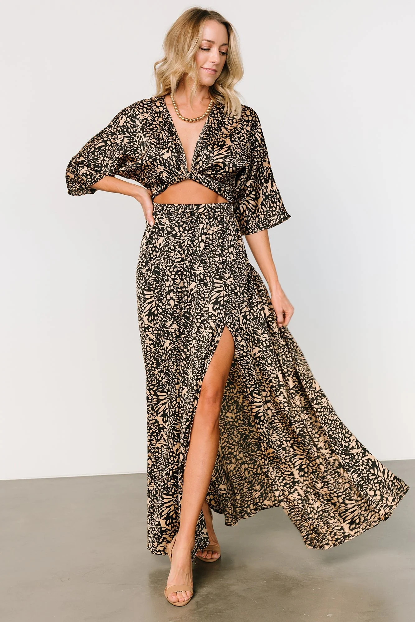 Morlana Maxi Dress | Black + Tan Print | Baltic Born