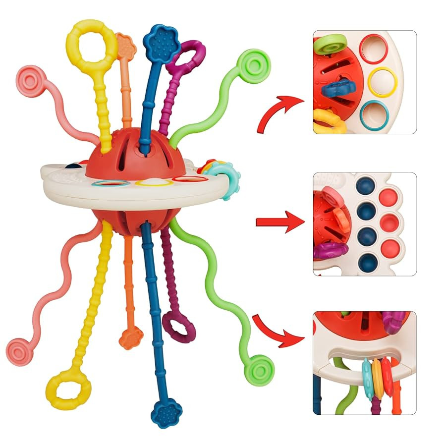 Montessori Toys, Silicone Pull String Activitys, Developmental Pulling Baby Sensory Toy, Car Seat... | Amazon (US)