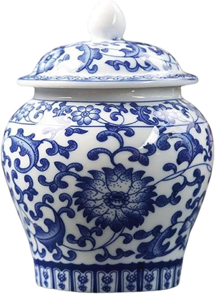 Baoblaze Chinese Blue and White Porcelain Ginger Jar Tea Storage Jar with Lid Table Decoration Ve... | Amazon (US)
