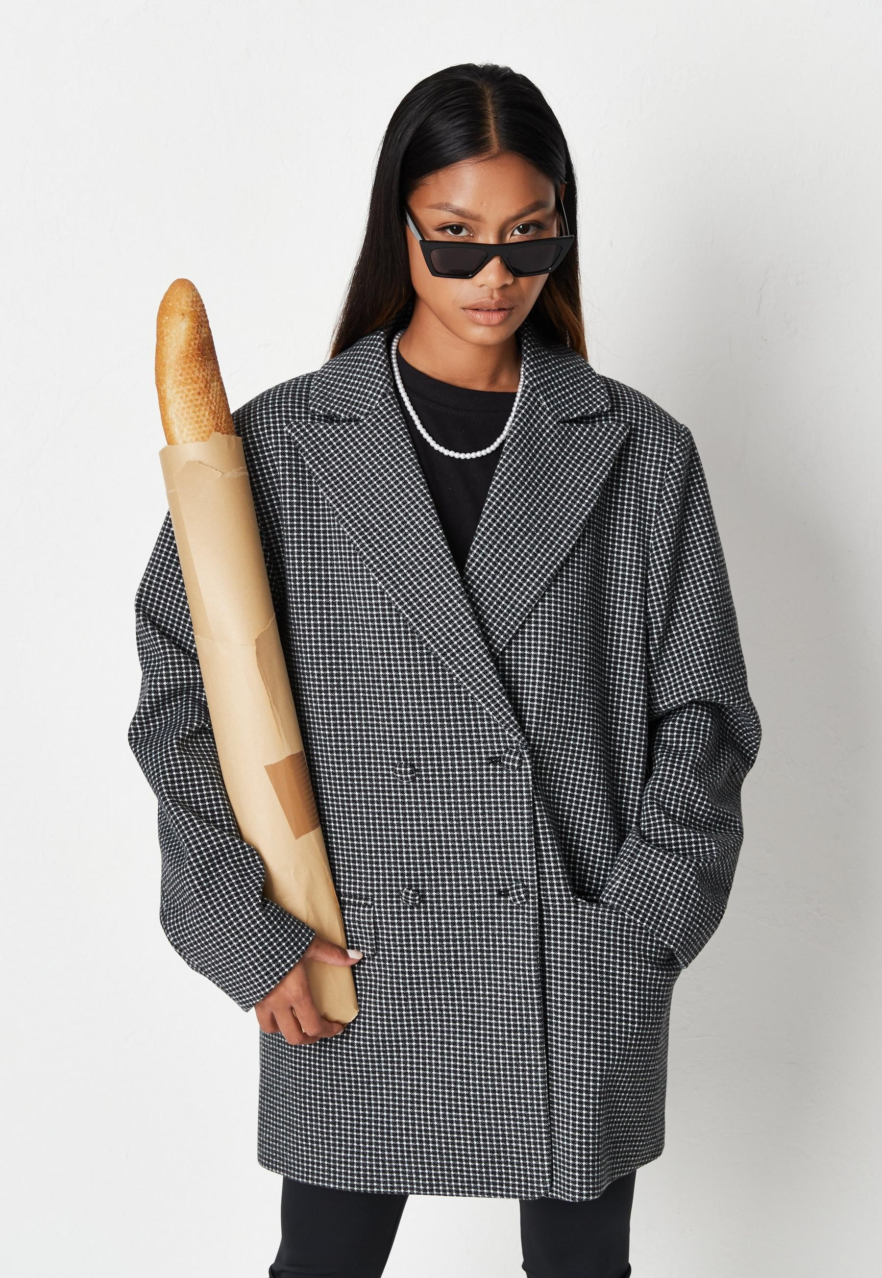 Missguided - Black Check Oversized Boyfriend Blazer Coat | Missguided (UK & IE)