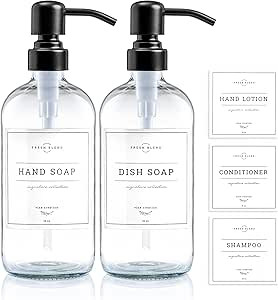 Vine Creations Clear Glass Soap Dispenser 2 Pack, Thick 16oz Bottles Rustproof Stainless Steel Pu... | Amazon (US)