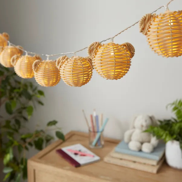 Teddy Rattan 8 LED String Lights | Dunelm