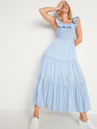 Ruffled Smocked-Bodice Striped Sleeveless Maxi Dress for Women | Old Navy (US)