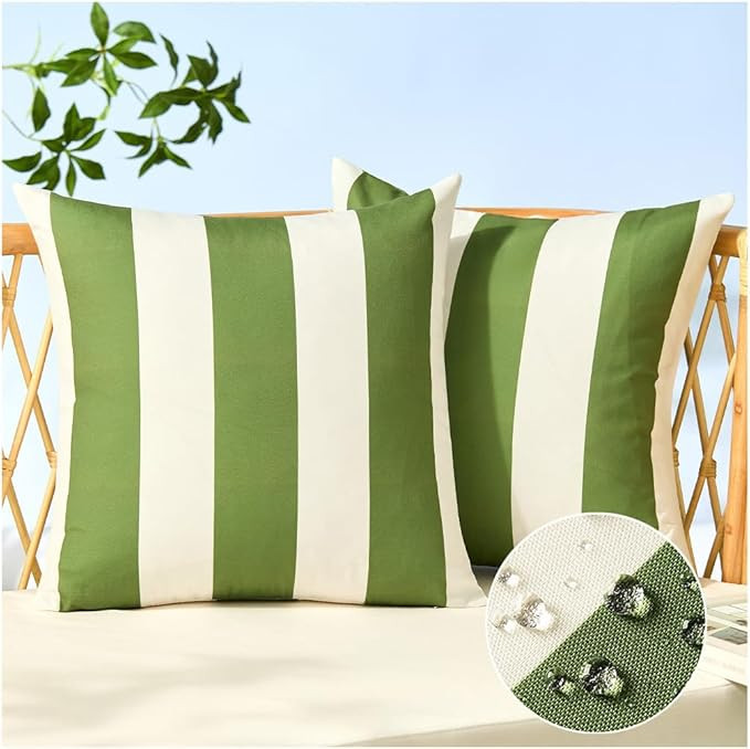 Outdoor Pillow Covers 18x18 Set of 2 Olive Green Striped Decoration Throw Pillow Covers for Sprin... | Amazon (US)