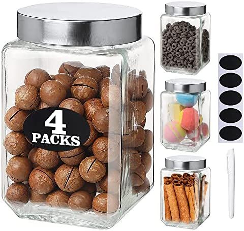 Amazon.com: Daitouge Airtight Glass Canisters, 60 FL oz Food Storage Jars, Square Glass Container... | Amazon (US)