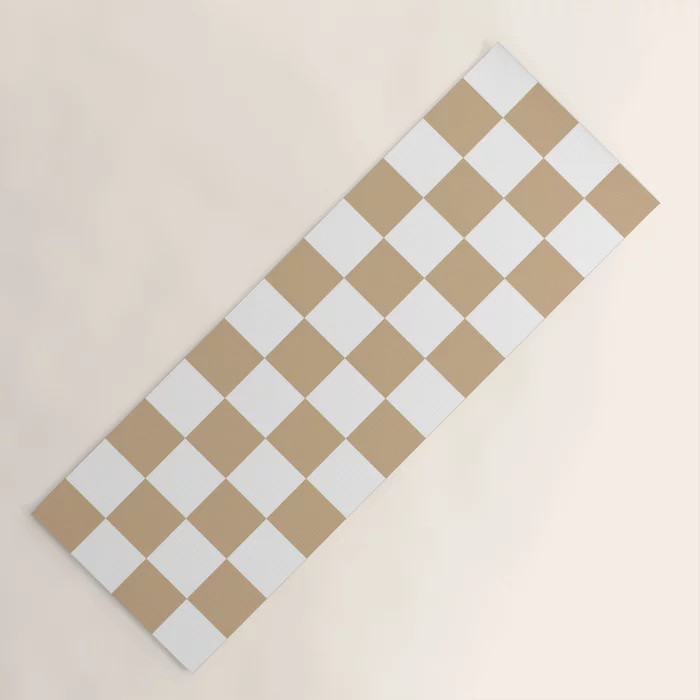 Checkered (Tan & White Pattern) Yoga Mat | Society6