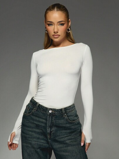 MISSGUIDED Body elegante a maniche lunghe aderente, top essenziale basic con foro per il pollice,... | SHEIN