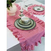 Red Gingham Linen Table Runner Ruffle Farmhouse Decor | Etsy (US)