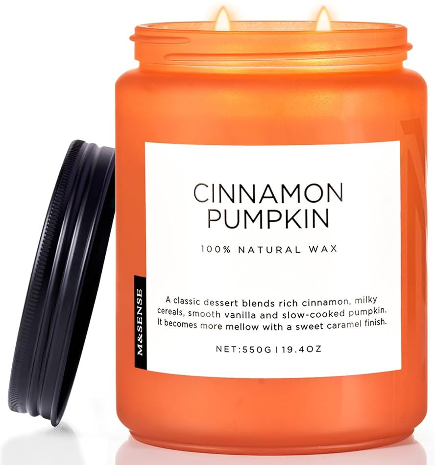 M&SENSE Cinnamon Pumpkin Fall Scented Candles, 19.4oz Soy Natural Candles 110 Hours Long Lasting ... | Amazon (US)
